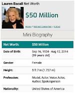Lauren Bacall Net Worth