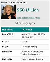 Lauren Bacall Net Worth